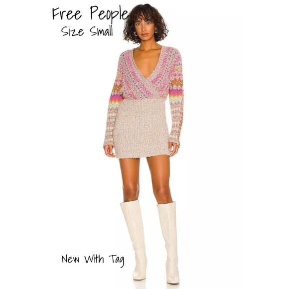 Free People Sweater Dress Pink Forever Fairisle Size Small New With Tag - Picture 1 of 5